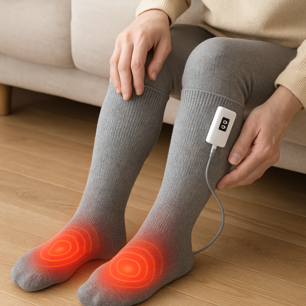 Person wearing electric socks for pain relief