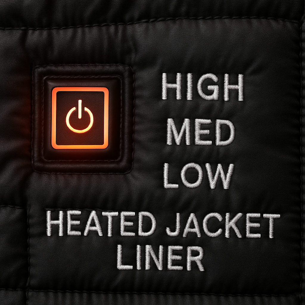 Close-up of heated jacket liner showing heat settings