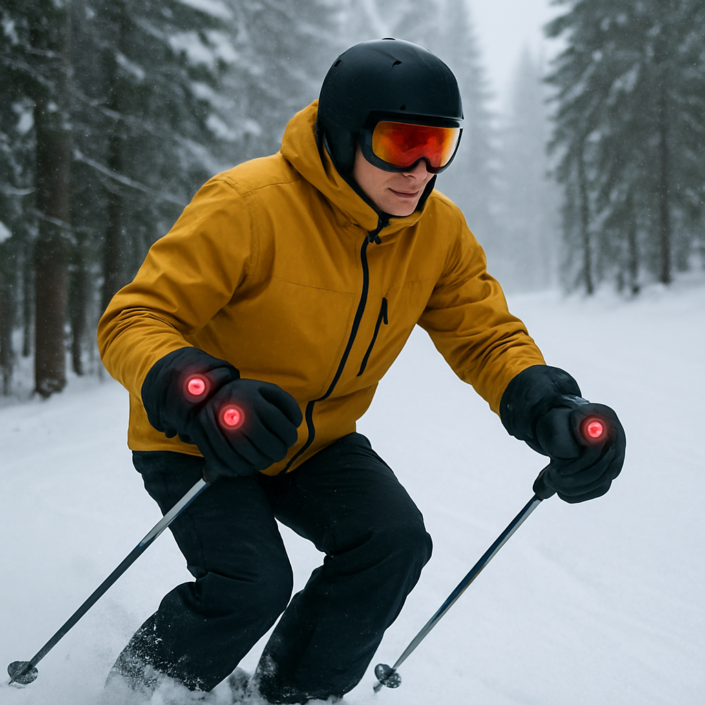 Person skiing with heated gloves