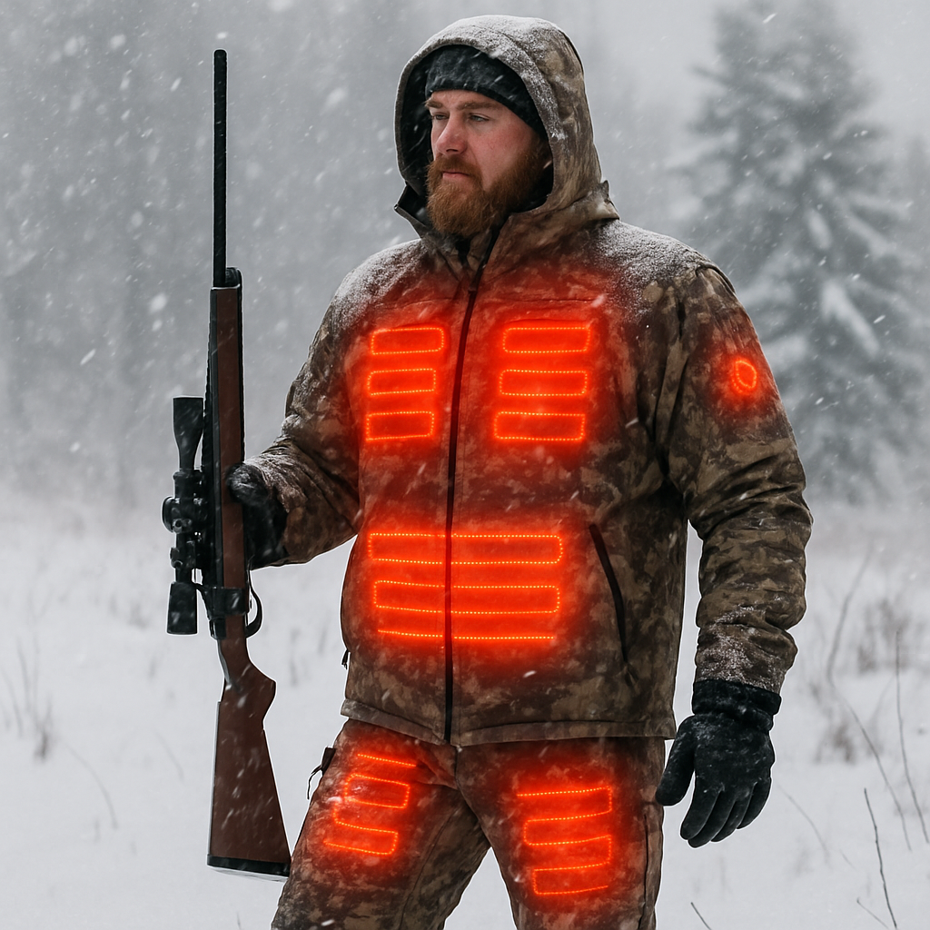Hunter in snow with heated gear