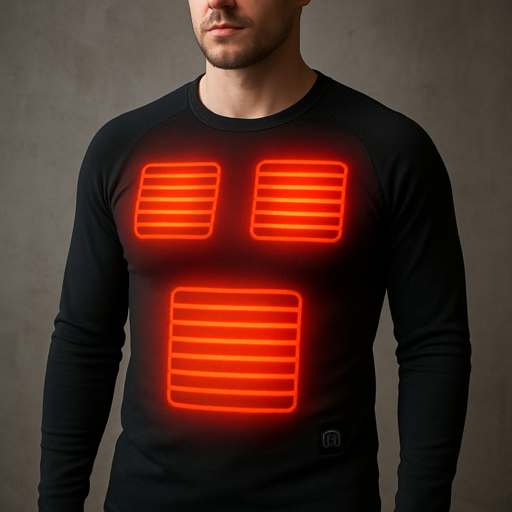 A person wearing a heated base layer shirt