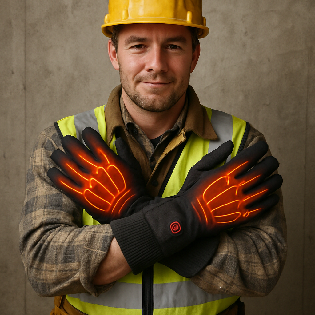 Construction worker with heated gloves